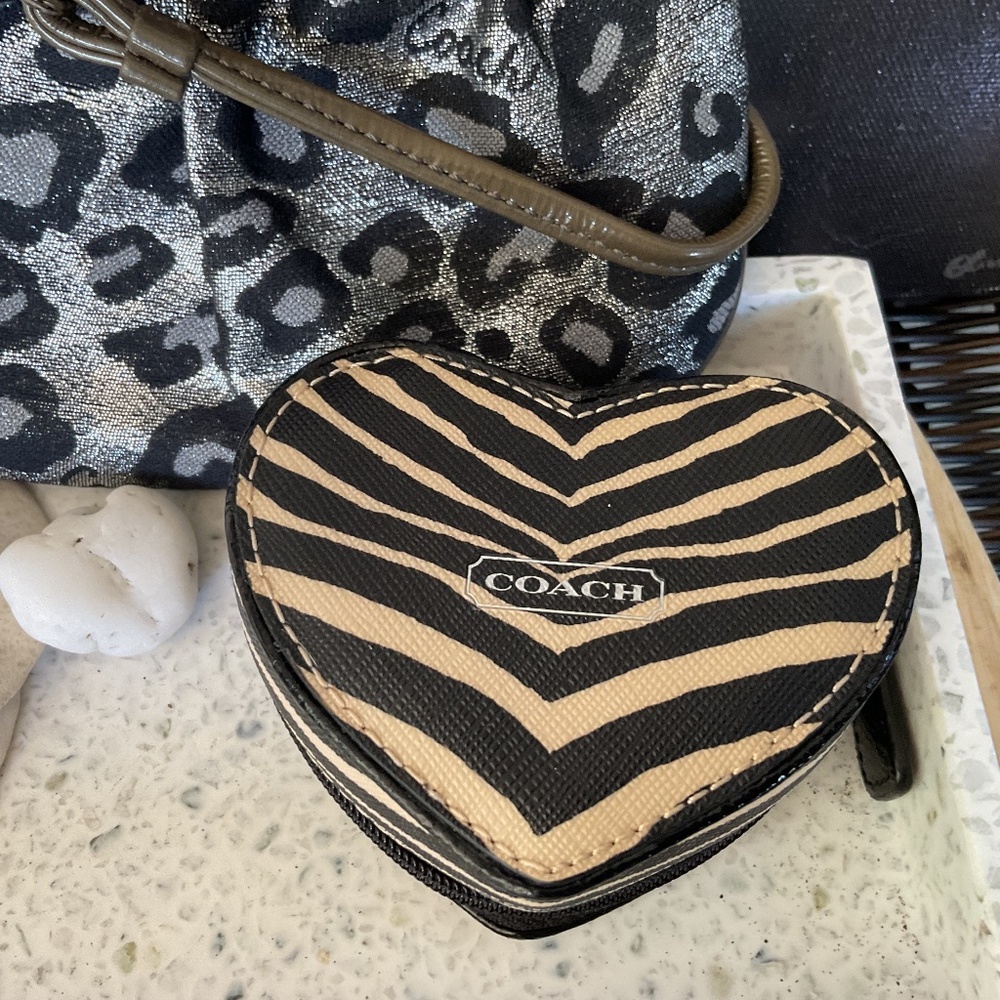 Coach Animal Print Bundle! New metallic wristlet, pouch, bag/Jewelry trinket box - Picture 4 of 15